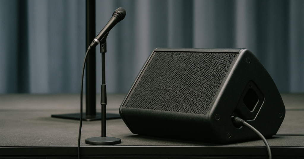 event space stage with sound equipment